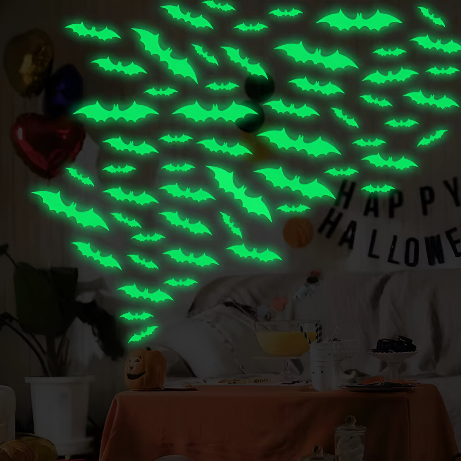 16pcs Glow-in-the-Dark Halloween Bat Wall Stickers - Spooky Party Décor - Image 3