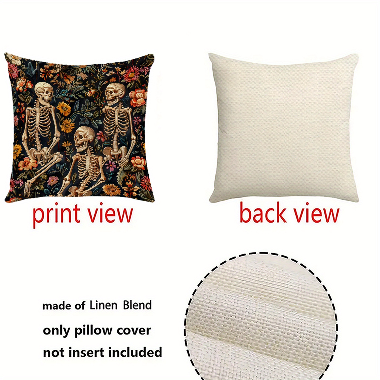 Vintage Skull Linen Throw Pillow Cover 18x18 - Image 7