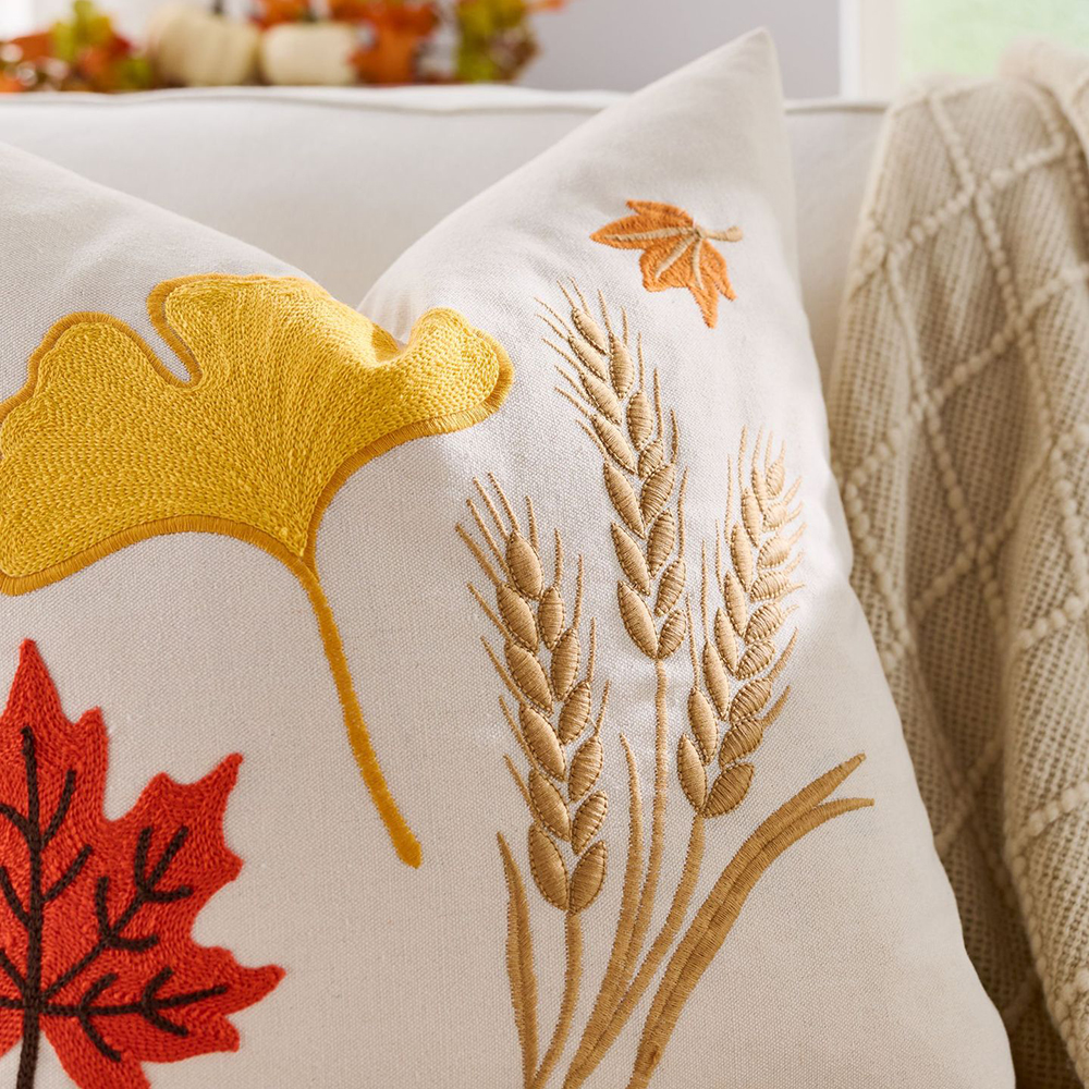 Autumn Maple Leaf Embroidered Pillowcase Cushion Cover 18x18 Inch - Image 6