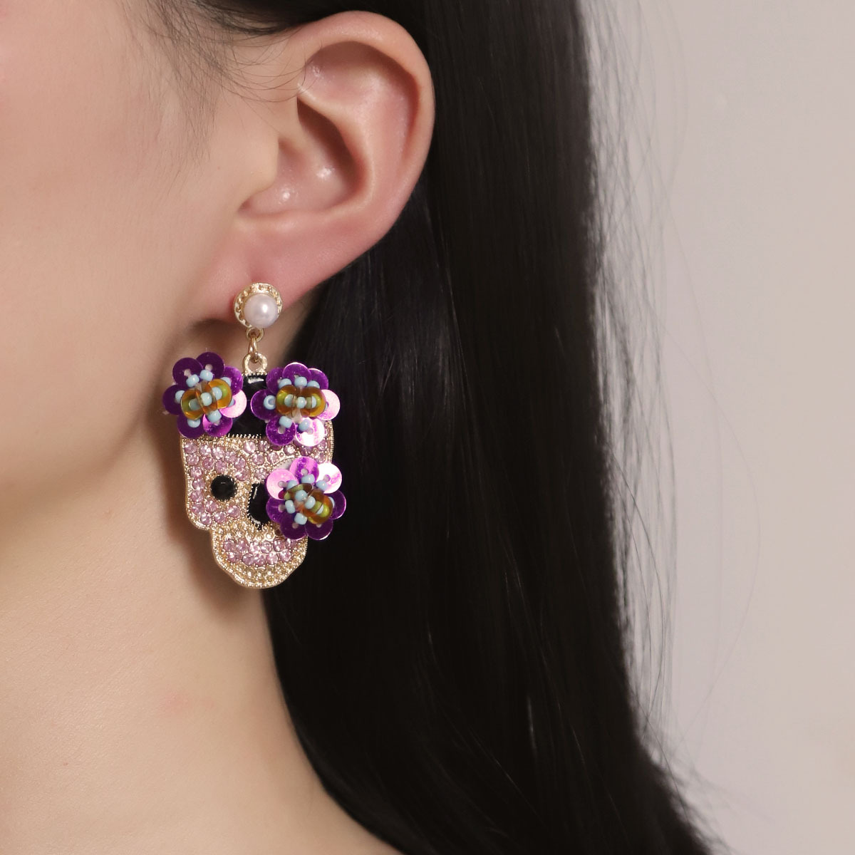 Metal Rhinestone Skull Dangle Earrings for Women - Quirky Halloween Jewelry - Image 2