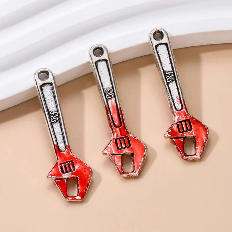 Halloween Horror Tool Charms – 5pcs Blood Scissors, Hammer & Wrench Pendants - Image 4