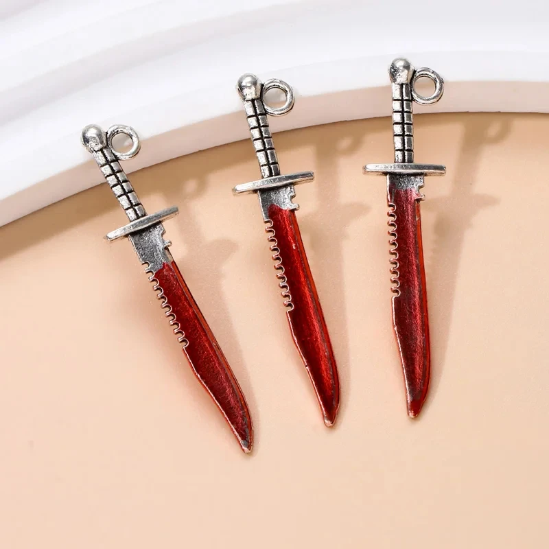 Halloween Horror Tool Charms – 5pcs Blood Scissors, Hammer & Wrench Pendants - Image 5