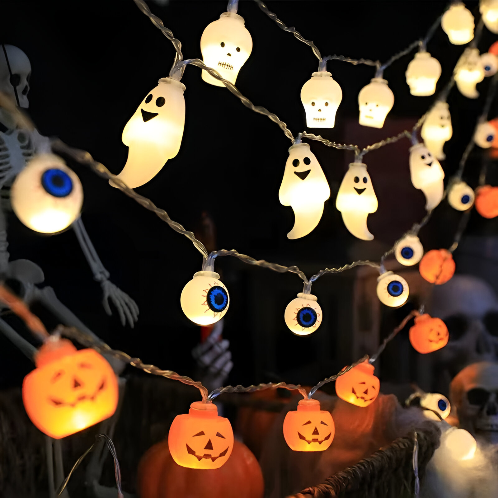 Halloween LED String Lights - Pumpkin, Ghost, Skull & Eyeball Lanterns - Image 7