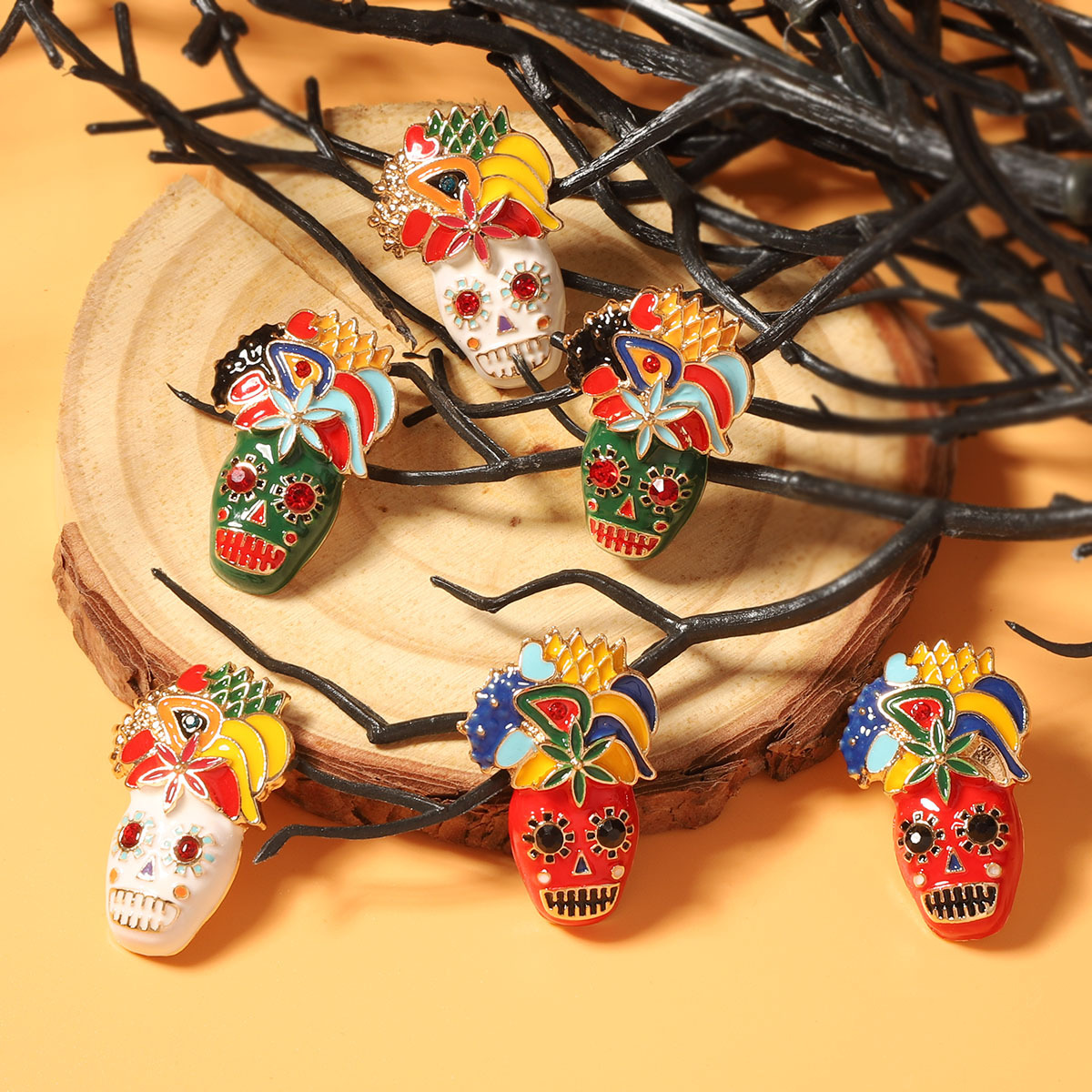 Halloween Skull Cartoon Statement Earrings - Image 2