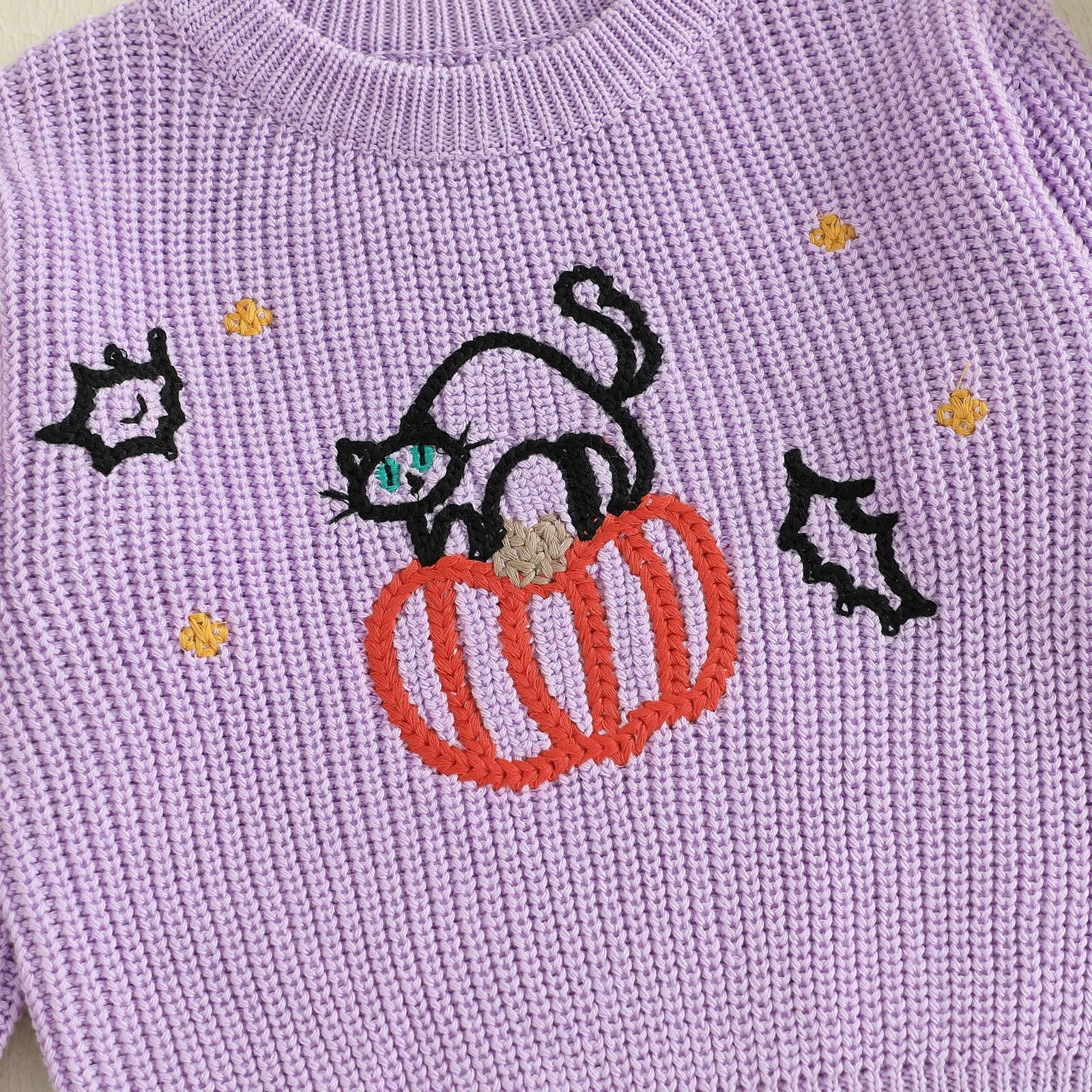 Girls Pumpkin Sweater Long Sleeve Crew Neck Warm Winter Halloween Outfit - Image 5