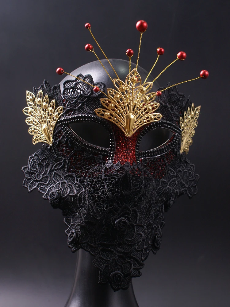 Elegant Black Lace Veil Masquerade Mask for Men & Women - Image 3