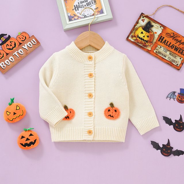 Halloween Baby Sweater Knit Pumpkin Cardigan for Newborn Boys & Girls 0-18M