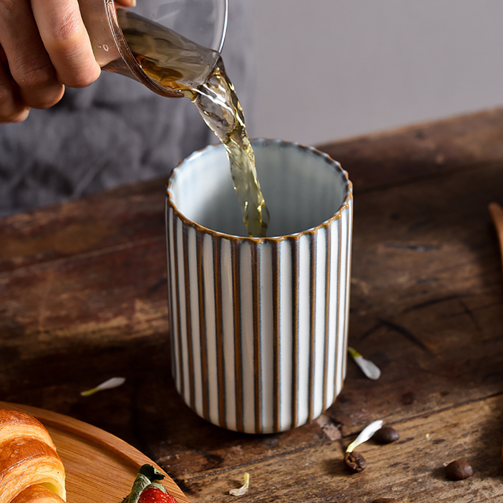 Vertical Striped Ceramic Coffee Mug, 300ml – Exquisite Teacup - Image 6