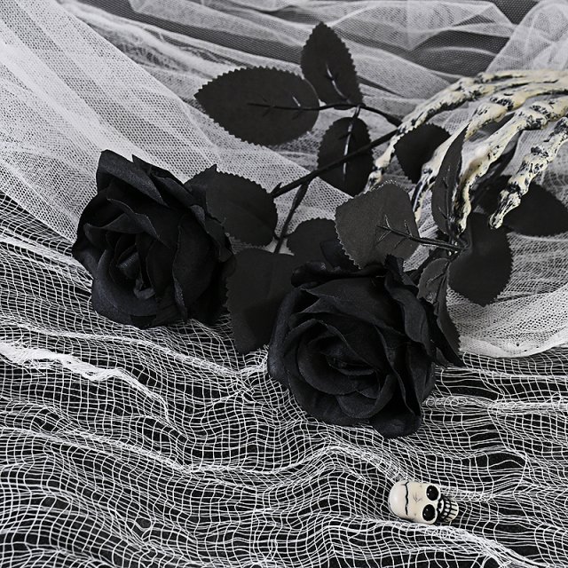 Black Silk Rose Bouquet Artificial Gothic Flowers for Halloween & Home Decor