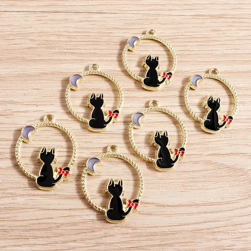 10pcs Enamel Cat & Moon Charms for Jewelry Making – 0.87x1.1in - Image 2