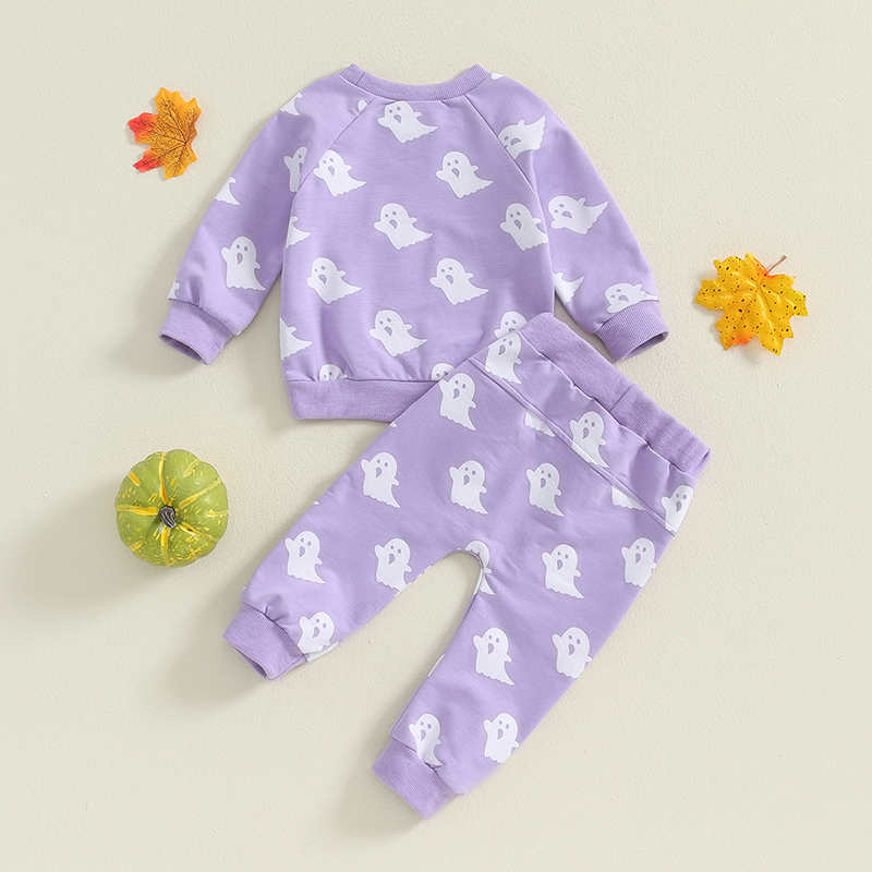 Toddler Halloween Ghost Print Outfit 2Pcs Long Sleeve Sweatshirt and Pants - Image 6