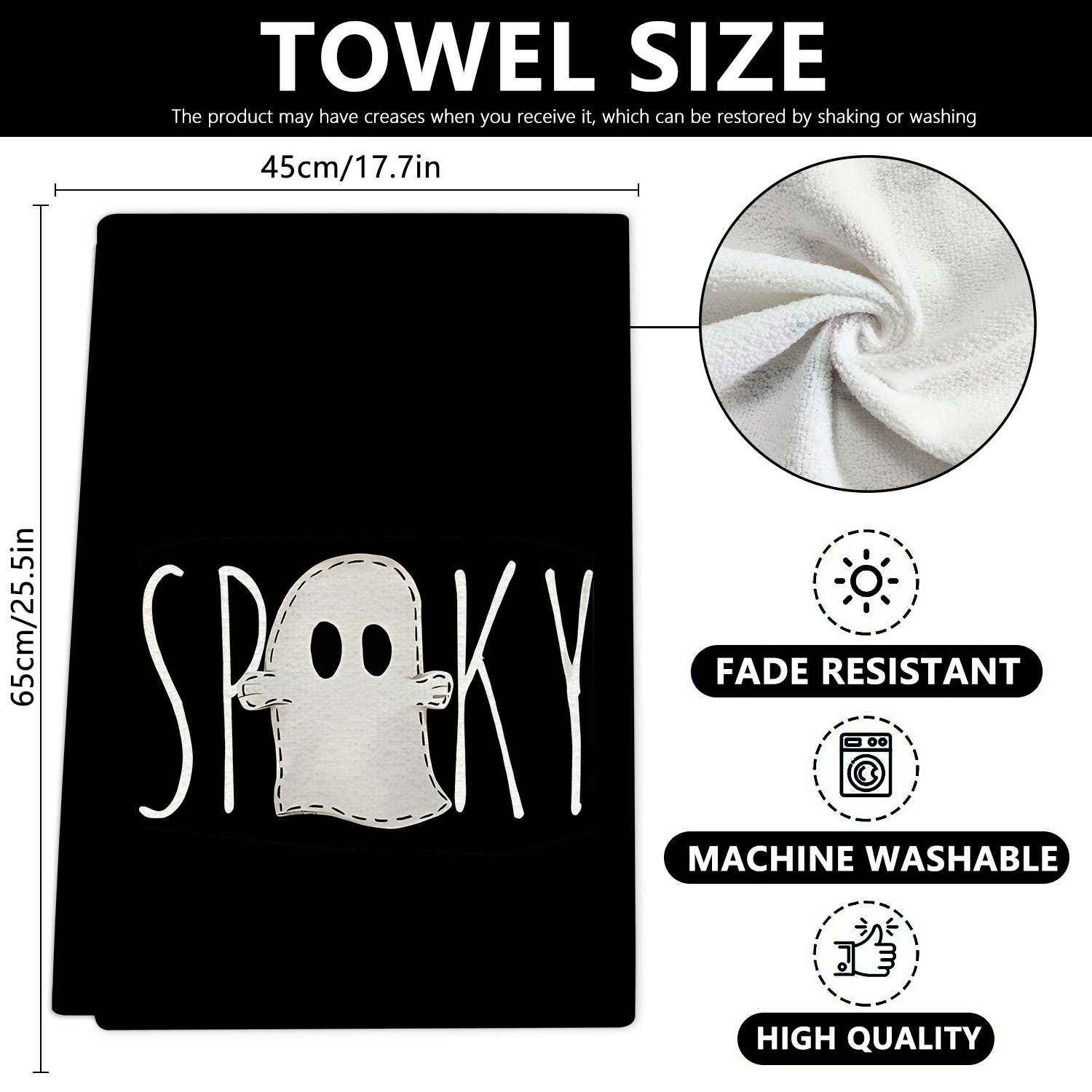 Spooky Black Ghost Halloween Kitchen Towels - Set of 4 - Image 6