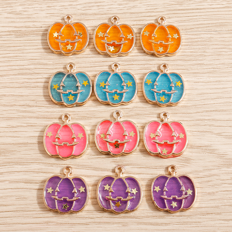 10pcs Enamel Halloween Pumpkin Charms Pendants for DIY Jewelry Crafts - Image 2