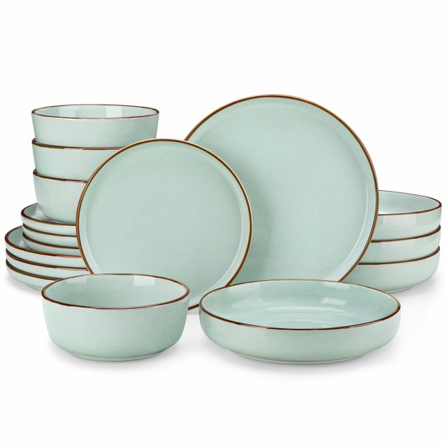 16-Piece Green Stoneware Dinnerware Set - Oven Safe Ceramic Plates & Bowls