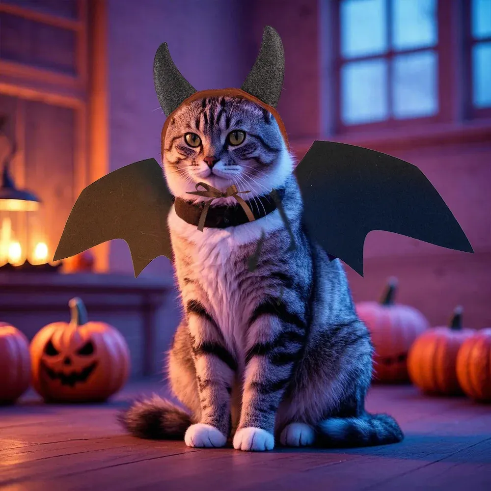 Funny Bat Horn Costume Set for Cats & Dogs – Halloween Pet Dress-Up - Image 2
