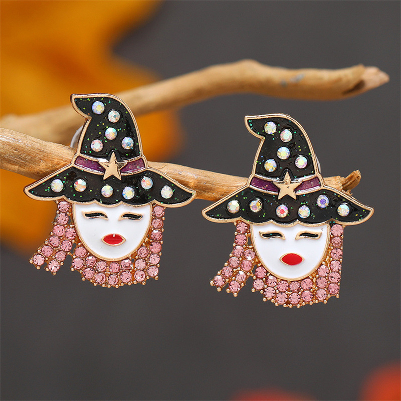 Spooky Witch Metal Stud Earrings - Halloween Party Jewelry - Image 3