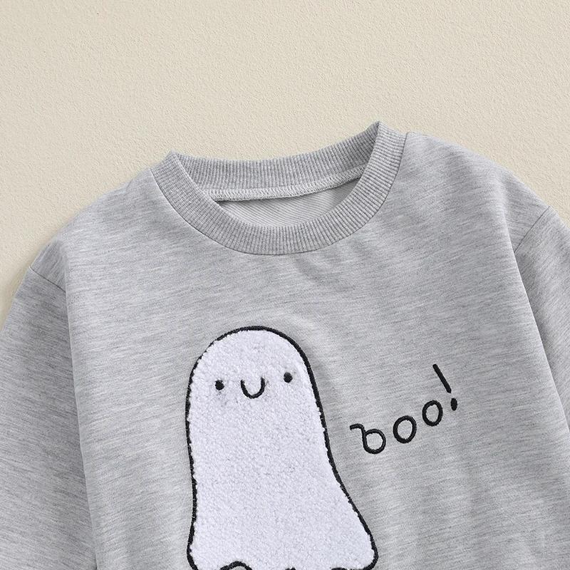 Baby Boy Halloween Tracksuit Set Ghost Embroidery Sweatshirt & Pants - Image 4