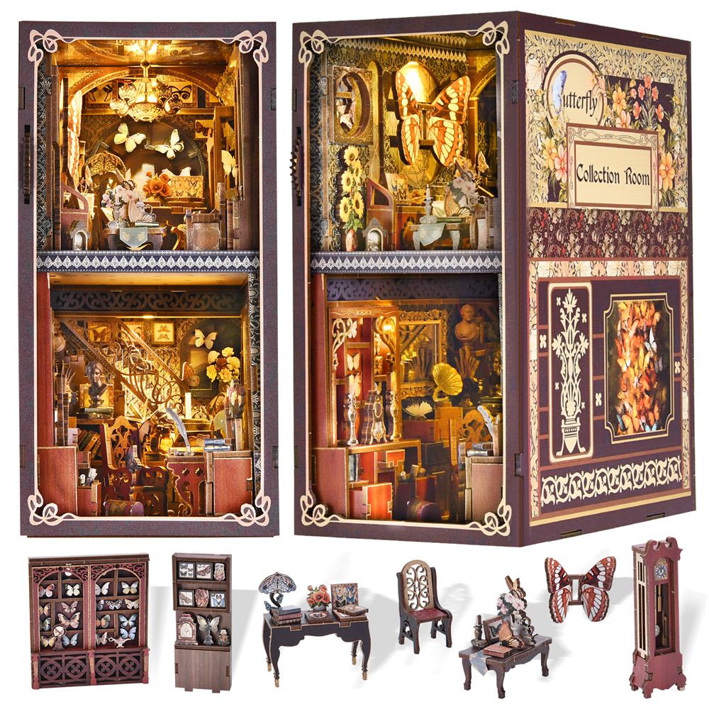 3D Butterfly Book Nook Kit - DIY Wooden Dollhouse Model - Image 5