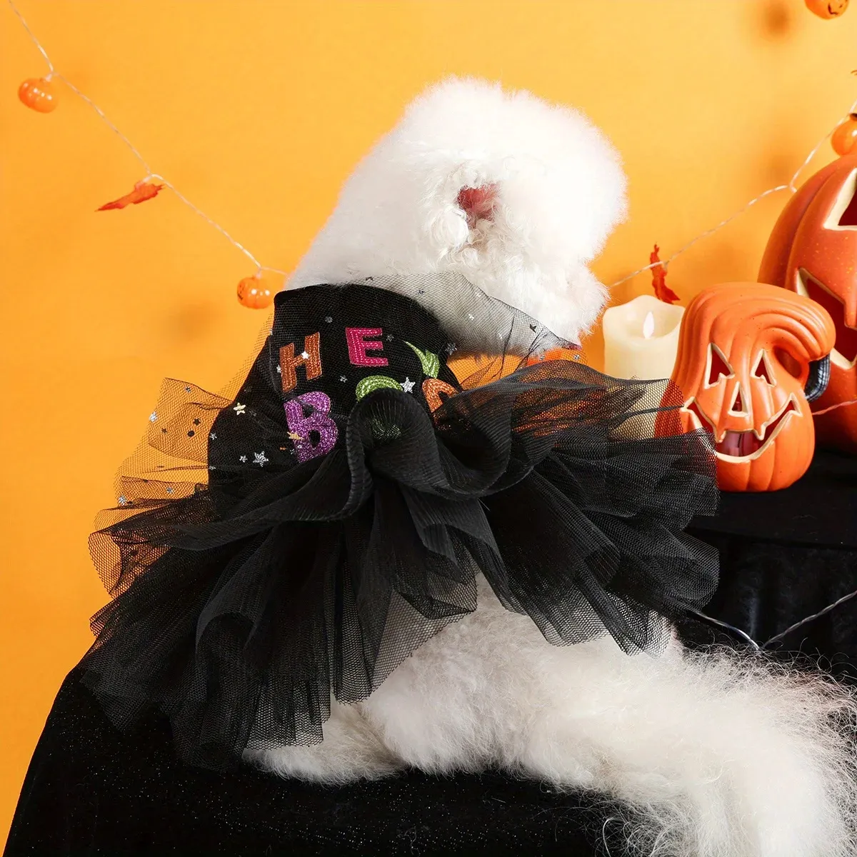 Hey Boo Halloween Pet Dress – Funny Black Mesh Costume for Dogs & Cats - Image 3