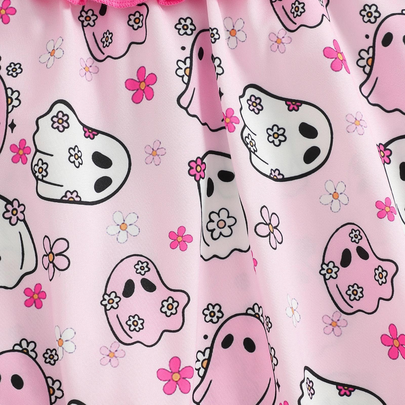 Baby Girl Halloween Ghost Print Romper with Bow Headband - Image 5