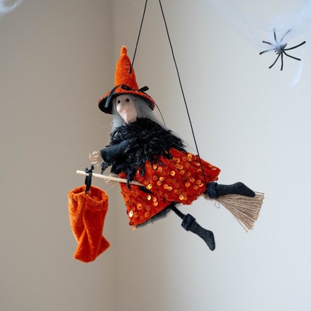 Hanging Witch Ornament with Broomstick for Halloween Decor