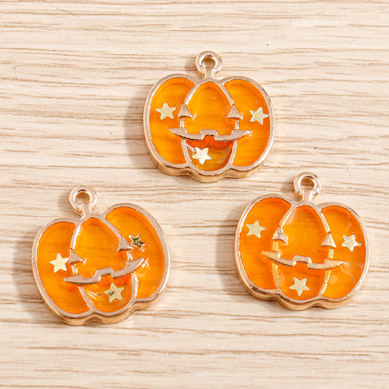 10pcs Enamel Halloween Pumpkin Charms Pendants for DIY Jewelry Crafts - Image 4