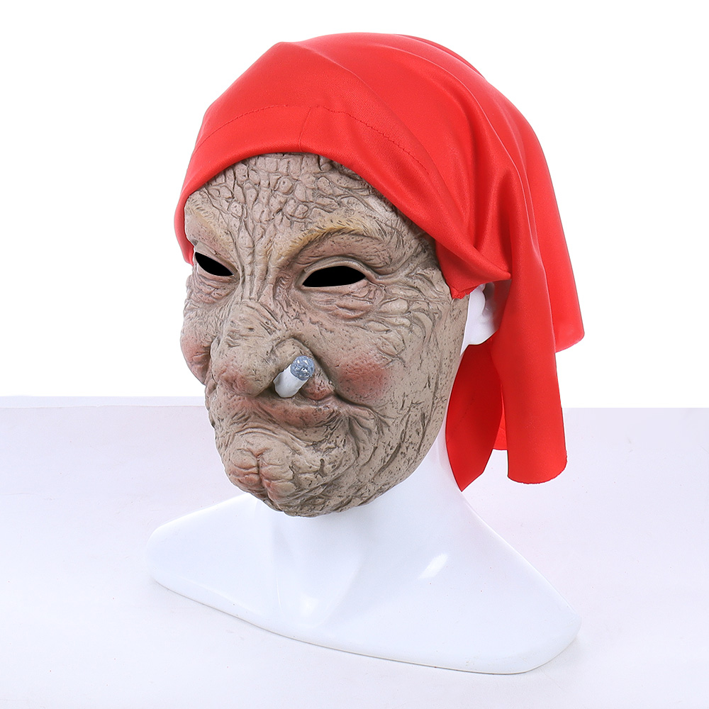 Smoking Granny Latex Halloween Mask - Realistic Old Woman Cosplay Costume - Image 3
