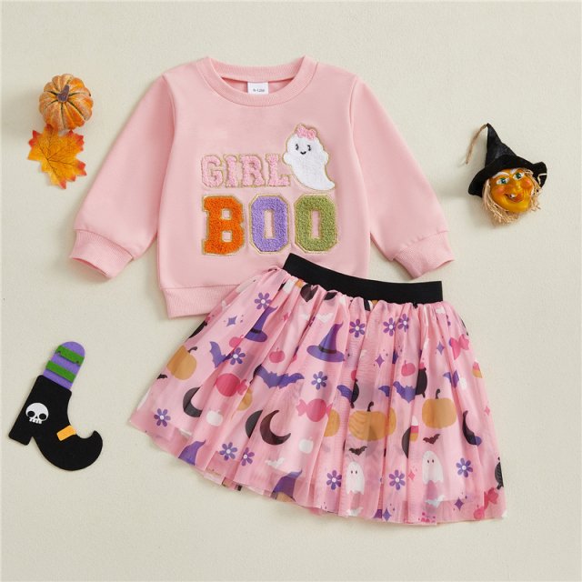 Cute Halloween Ghost 2-Piece Outfit for Toddler Girls