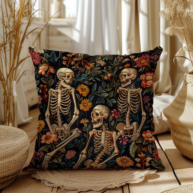Vintage Skull Linen Throw Pillow Cover 18x18