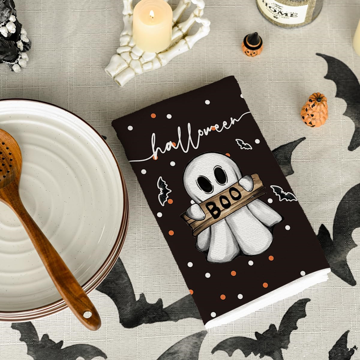 Halloween Cat Pumpkin Ghost Kitchen Towels Set of 2 - Image 3