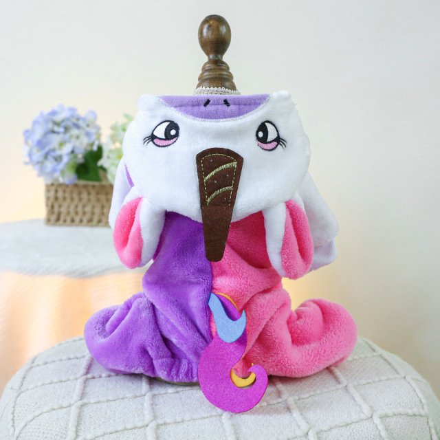 Rainbow Unicorn Dog Hoodie Winter Warm Fleece Four-Legged Pet Outfit