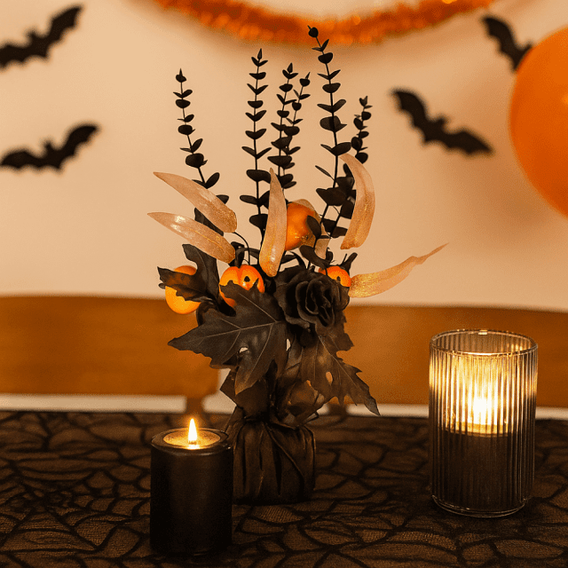 Halloween Artificial Pumpkin Bouquet with Eucalyptus Leaves 16.5in