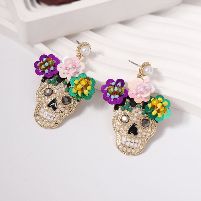 Metal Rhinestone Skull Dangle Earrings for Women - Quirky Halloween Jewelry