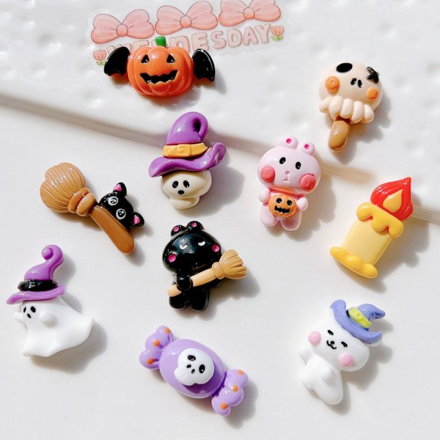 10pcs Mini Halloween Cartoon Resin Cabochons for Crafts & DIY Decorations