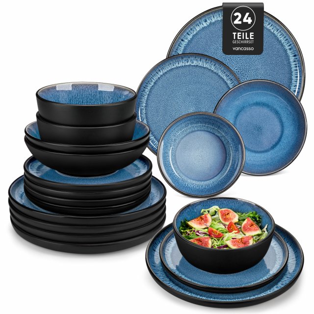 Blue Dinnerware Set – Reactive Glaze Dishes, Dishwasher Safe, Service