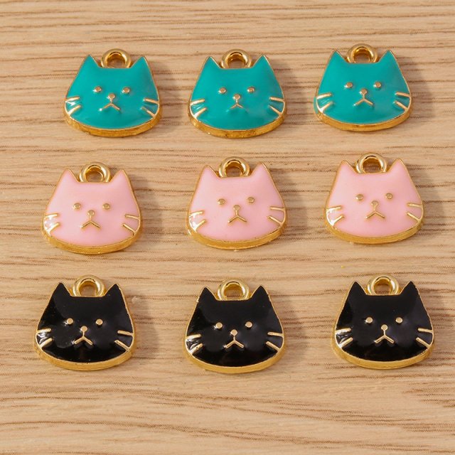 10pcs 11x11mm Cartoon Cat Charms Enamel Pendants for Jewelry Making DIY Crafts