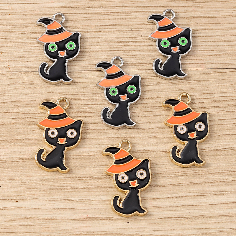 Halloween Cat Charms Pendants 10pcs 14x24mm Enamel - Image 3