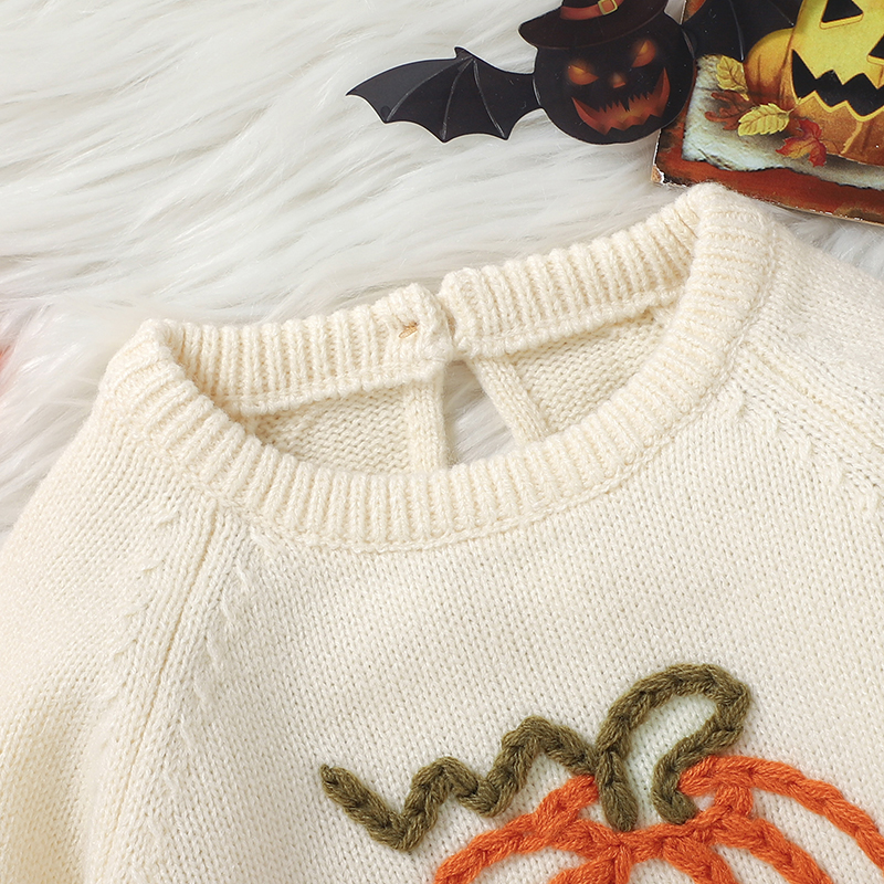 Halloween Pumpkin Baby Bodysuit Knit Romper - Cute Long Sleeve Jumpsuit for Infants 0-18M - Image 3