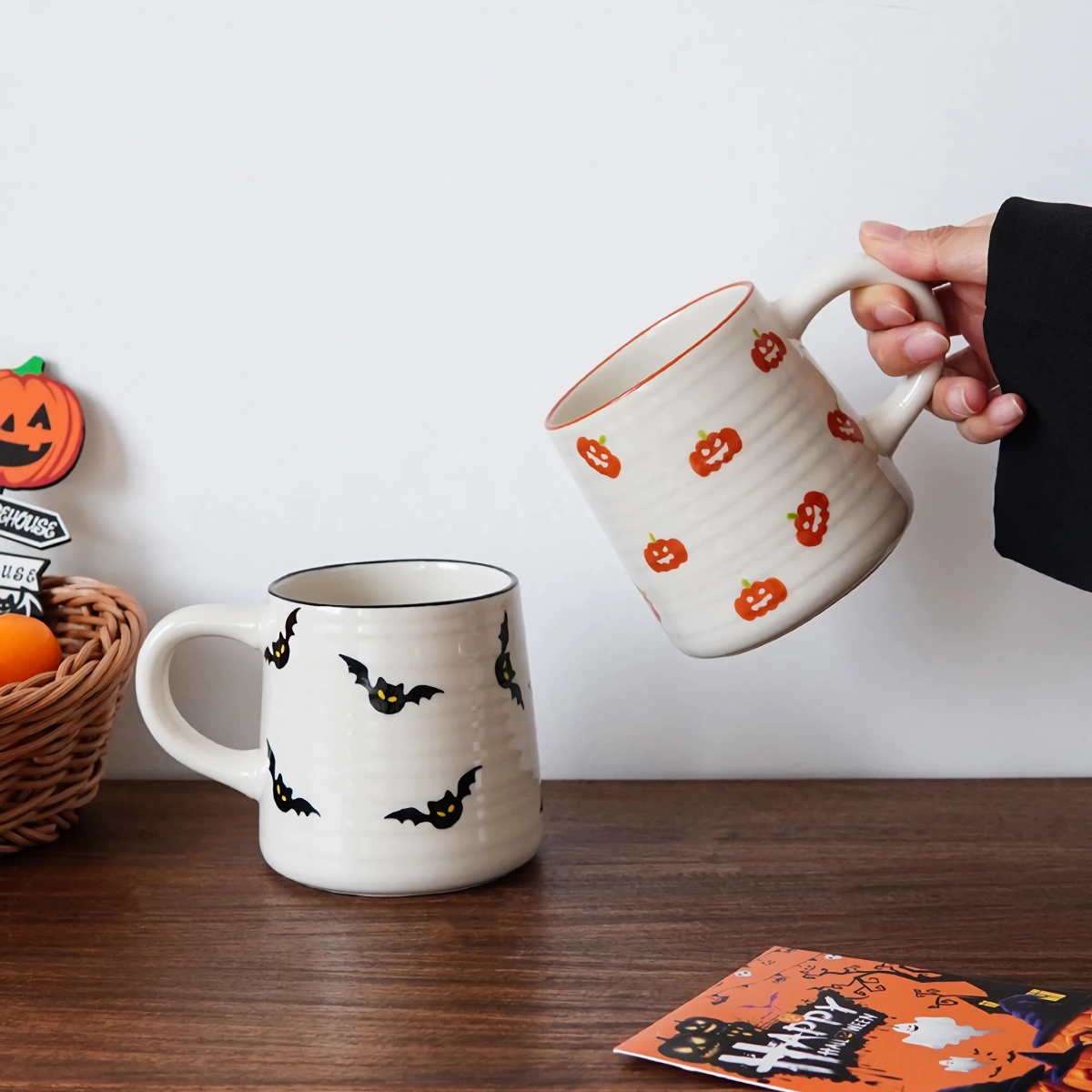 Halloween Ceramic Mug - Pumpkin & Bat Pattern Espresso Cup for Drinks & Decor - Image 4