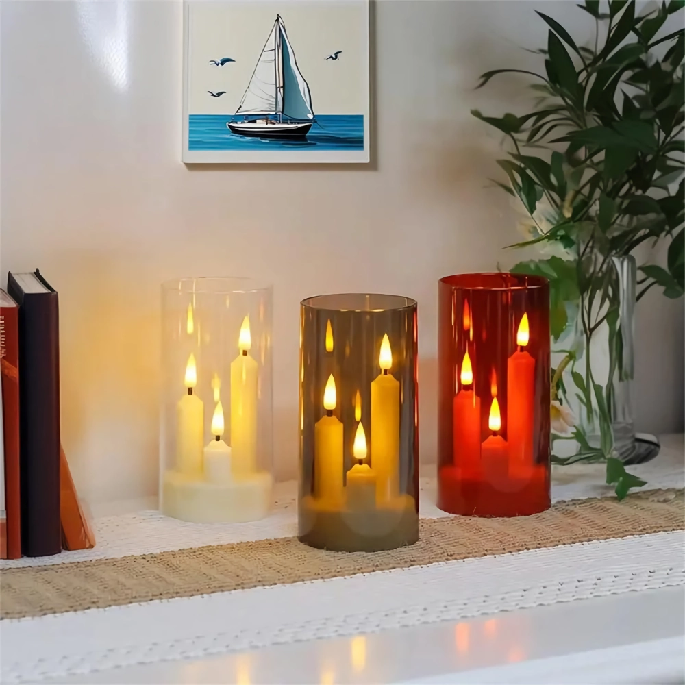 Flickering 3 Wick LED Candles - Battery Operated Flameless Decorative Lamp for Home, Parties & Events