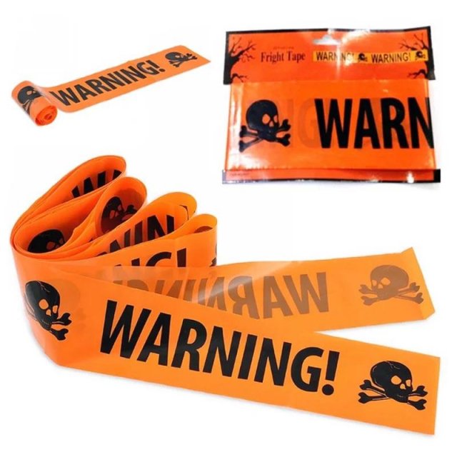 Halloween Skull Head Warning Tape Prop - 20ft Plastic Decoration Banner