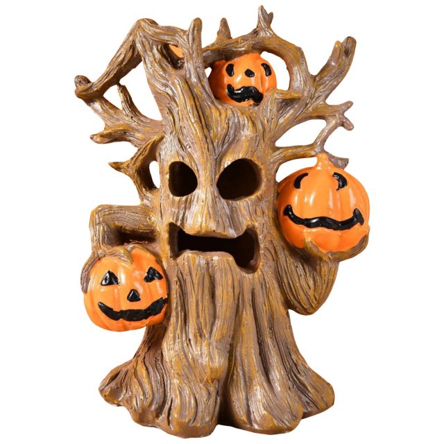 Halloween Tree Face Ornaments with LED Pumpkins Resin Indoor Outdoor Decor