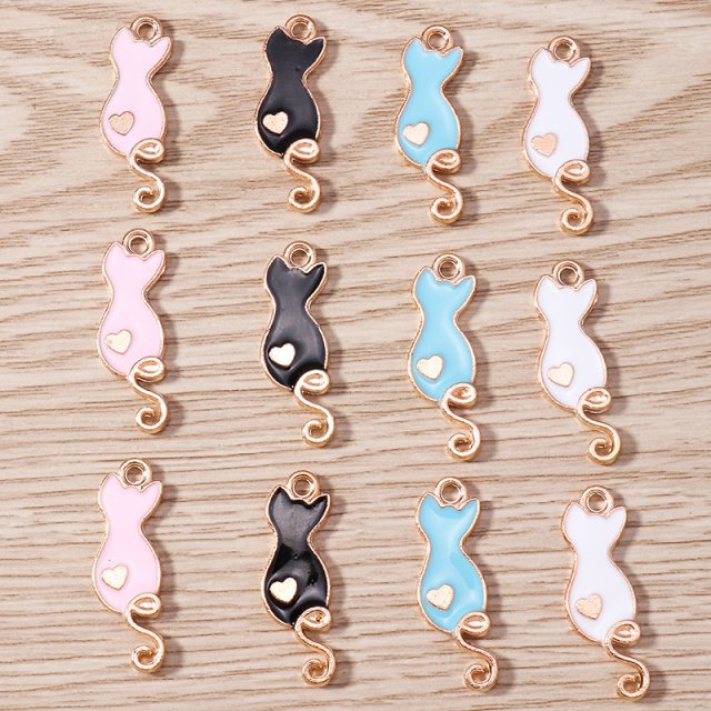 Cute Cartoon Cat Enamel Charms Set - Jewelry, Crafts & Gifts