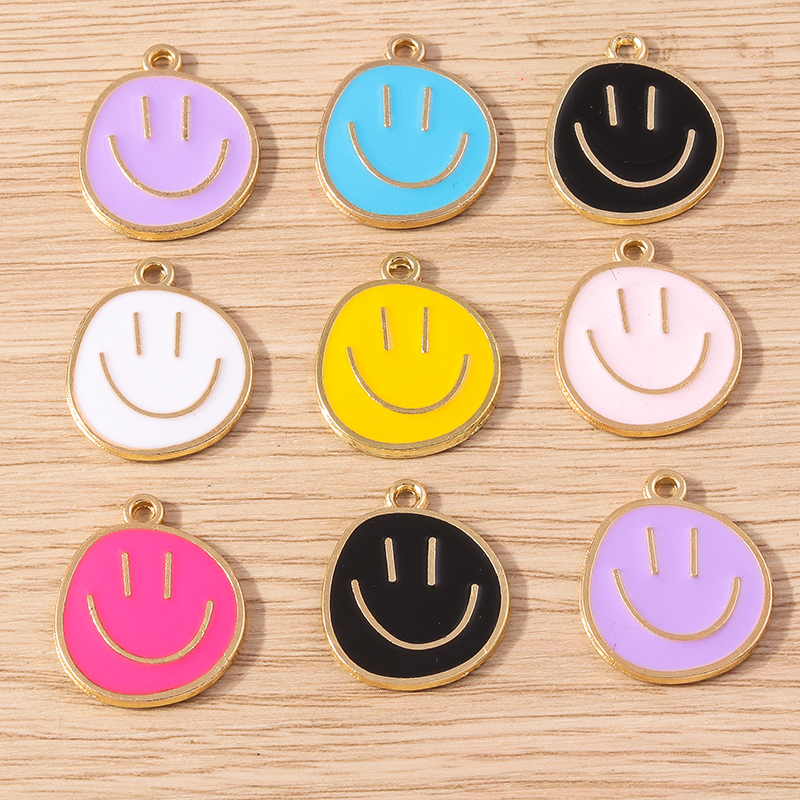 10pcs Colorful Enamel Smile Face Charms for DIY Jewelry Making