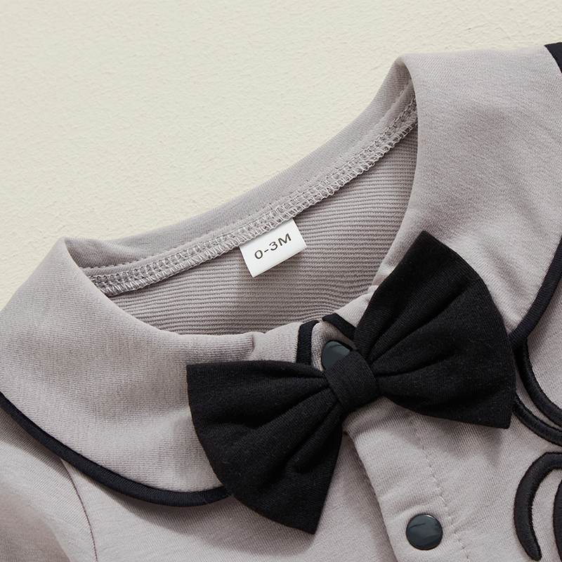 Baby Boy Halloween Romper with Spider Embroidery and Bow Tie - Image 3