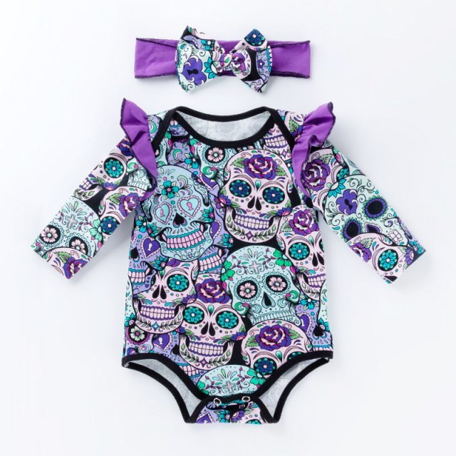 Baby Girl Skull Bodysuit Halloween Costume with Headband