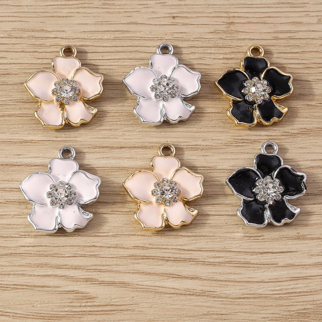 10pcs Sakura Flower Charms 19x23mm Enamel Crystal Pendants for DIY Jewelry