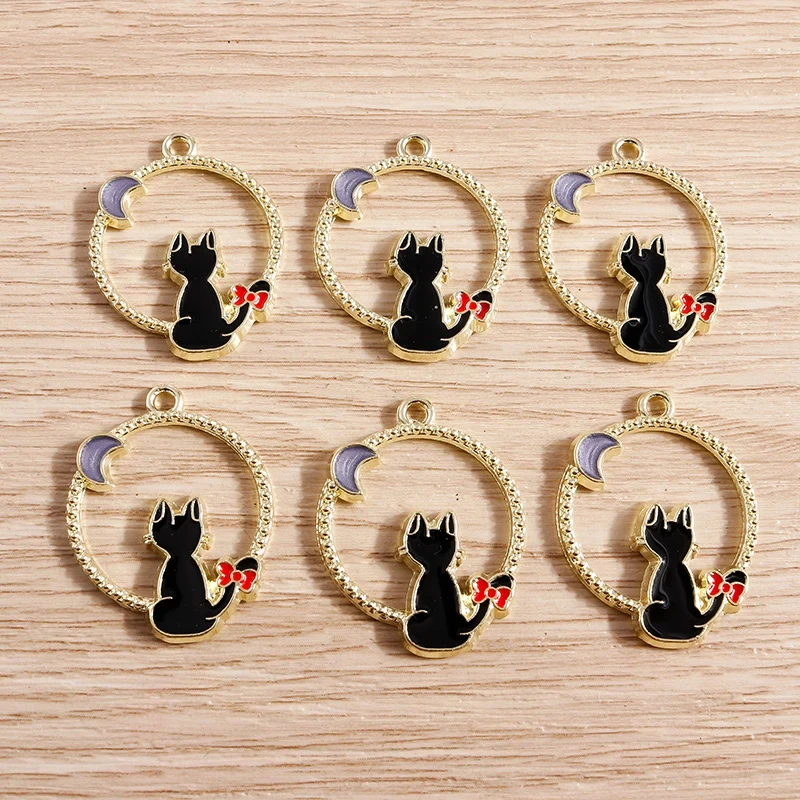 10pcs Enamel Cat & Moon Charms for Jewelry Making – 0.87x1.1in - Image 5
