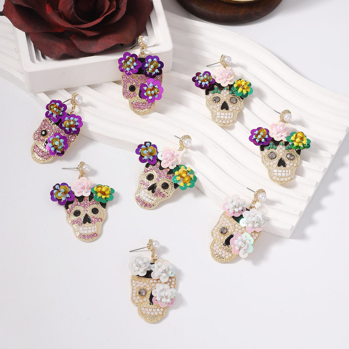 Metal Rhinestone Skull Dangle Earrings for Women - Quirky Halloween Jewelry - Image 3
