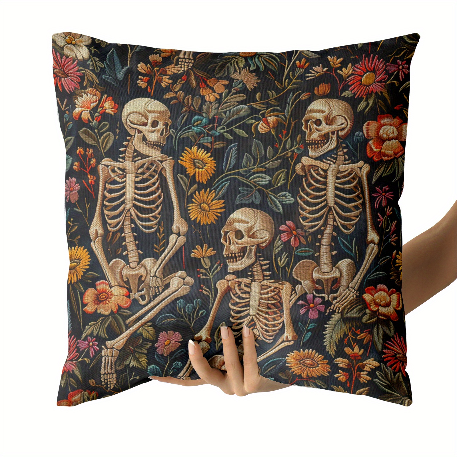 Vintage Skull Linen Throw Pillow Cover 18x18 - Image 4
